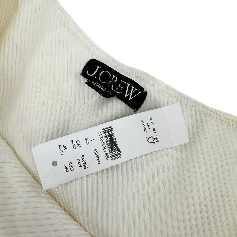 J.Crew One shoulder ruffleneck top vintage rib Ivory Large NWT Parisian Style